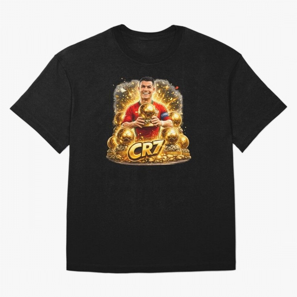 CR7 Five Ballon d'Or Trophies Cartoon ¨C Football Legend Illustration T-Shirt Show Your Tournament Heart For FIFA World Cup 2026 USA Jersey, Jordan Supporter Tee, Cristiano Ronaldo Argentina Fans, Nike World Cup Shirt, Adidas Football Fan Top,