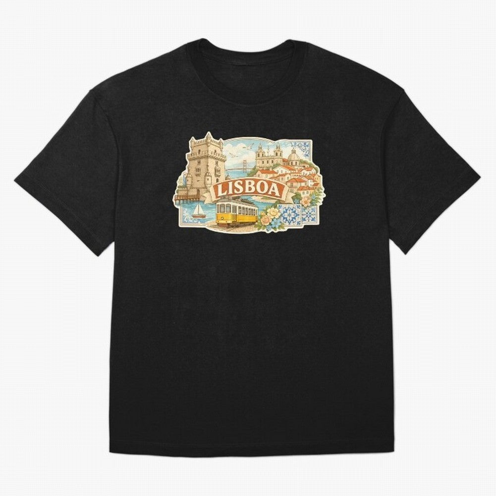 Vintage Tram Lisbon Illustration T-Shirt Follow FIFA World Cup 2026 USA Canada Mexico Spirit Jersey, Jordan Football Tee, Mbappe Portugal Fans, Adidas Fan Shirt, Nike Supporter Top, Rodri Australia Knockout Round