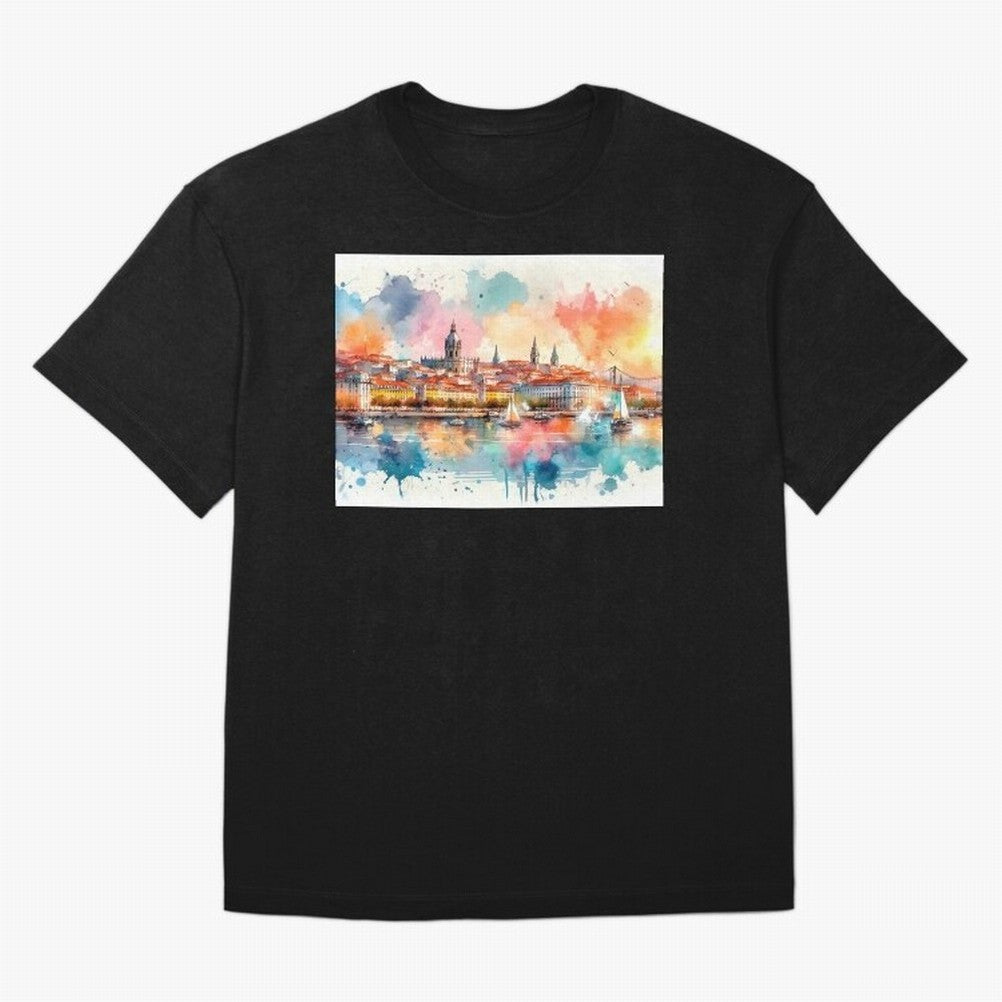 Lisbon cityscape with sailboats T-Shirt Spain Messi World Cup 2026 Jersey, Jordan Supporter Tee, Stadium Chant, Nike World Cup Shirt, Adidas Football Fan Top, Kane Morocco Final Match