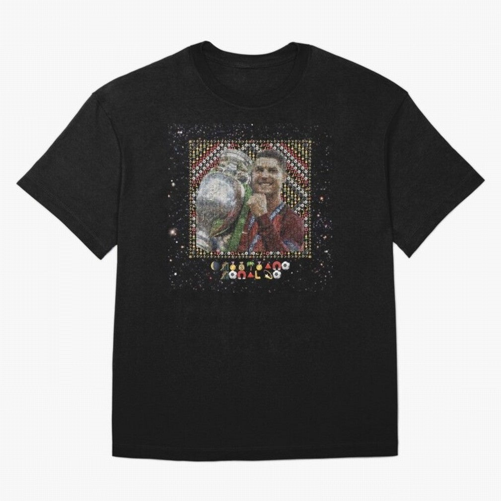 Cristiano Ronaldo Inspired Emoji Mosaic Art ¨C Football Champion Trophy Tribute Poster T-Shirt Messi Portugal Football Jersey, Adidas Match Day Tee, World Cup 2026, Jordan Football Shirt, Nike Soccer Fan Top, Mbappe USA Football Fans