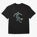 Cyberpunk Cristiano Ronaldo: Futuristic CR7 Kicking Glowing Soccer Ball Fan Art T-Shirt Turn Up For FIFA World Cup 2026 Spirit, Centered On, Nike Football Jersey For Match Day, Adidas Soccer Shirt For Cristiano Ronaldo Fans, Jordan Fan Top, Son