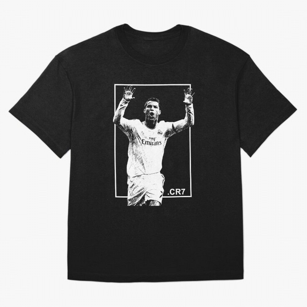 Cristiano Ronaldo CR7 in Black and White Design T-Shirt France Cristiano Ronaldo World Cup 2026 Jersey, Nike Football Tee, Goal Celebration, Adidas Soccer Shirt, Jordan Fan Top, Yamal Netherlands Group Stage
