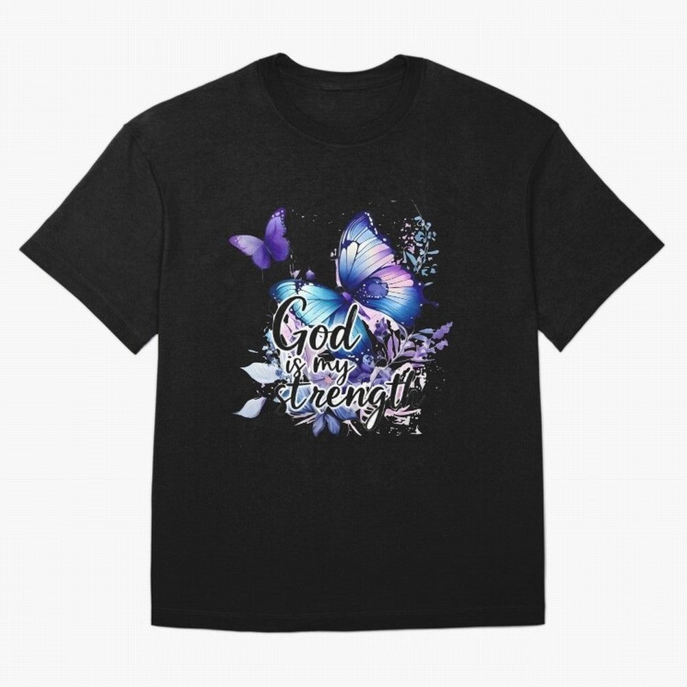 God is My Strength - Blue Butterfly Watercolor Art T-Shirt FIFA World Cup 2026 Argentina De Bruyne Jersey, Nike Football Tee, CR7 Spain Fans, Adidas Soccer Shirt, Jordan Fan Top, Modric England Stadium Chant