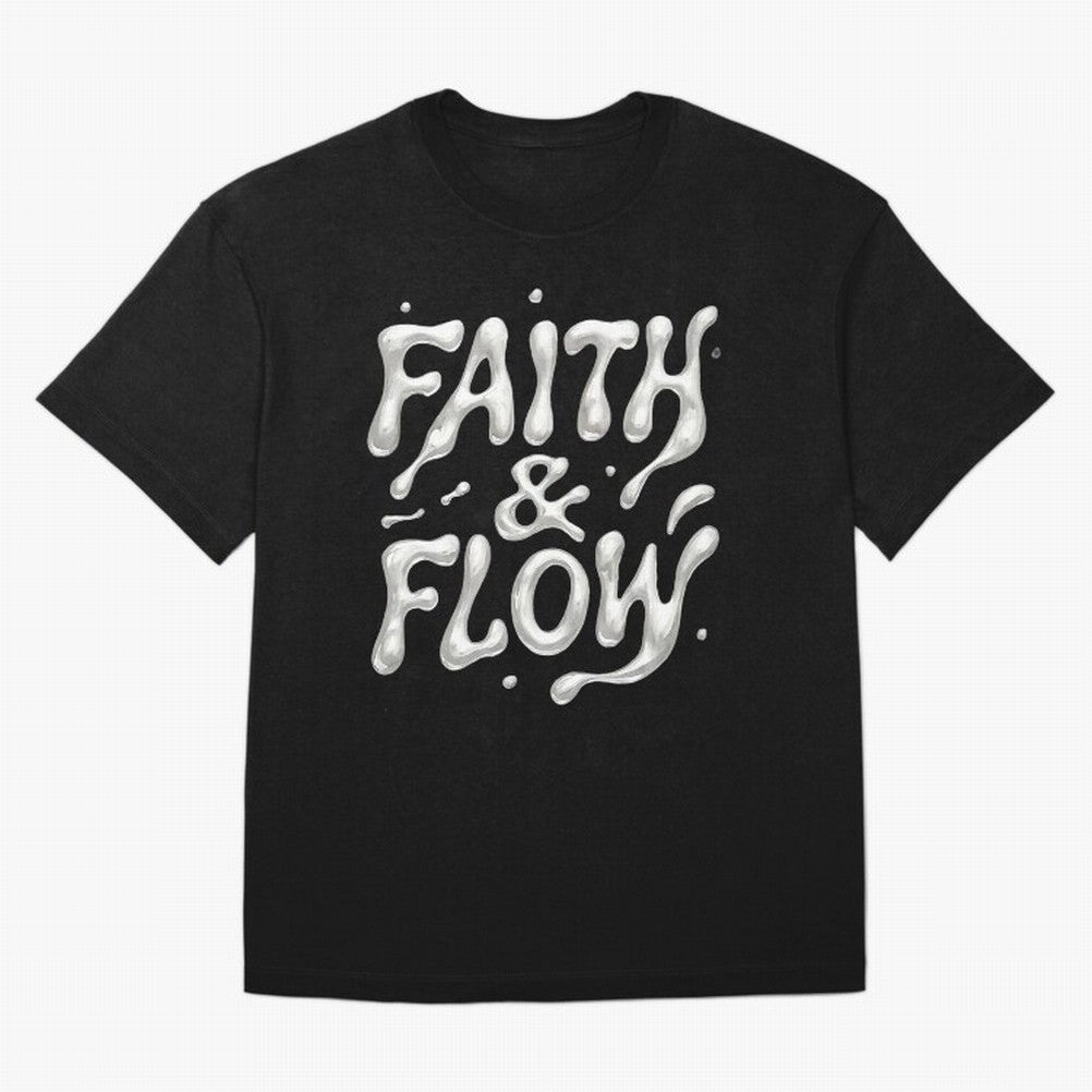 FAITH & FLOW - Liquid Chrome Typography - Urban Christian T-Shirt Spain Messi World Cup 2026 Jersey, Adidas Football Tee, Final Match, Nike Soccer Shirt, Jordan Match Day Top, Haaland Morocco Stadium Chant