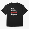 Eat, Sleep, United, Repeat - Funny Manchester United Quote T-Shirt World Cup 2026 Uruguay Lewandowski Jersey, Adidas Match Day Tee, Supporter Night, Jordan Football Shirt, Nike Soccer Fan Top