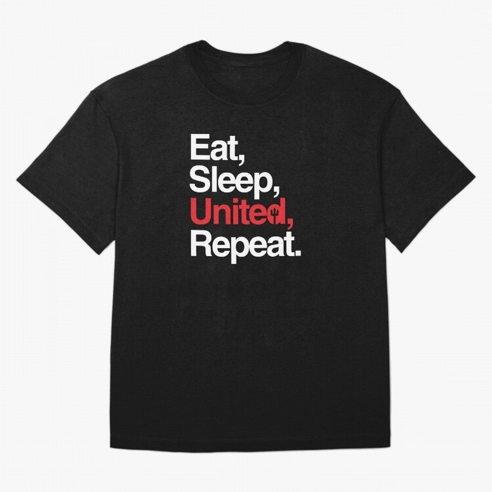 Eat, Sleep, United, Repeat - Funny Manchester United Quote T-Shirt World Cup 2026 Uruguay Lewandowski Jersey, Adidas Match Day Tee, Supporter Night, Jordan Football Shirt, Nike Soccer Fan Top