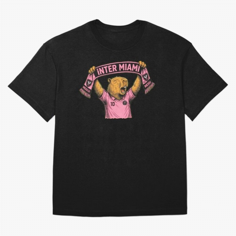 Capybara Inter Miami Fan Celebrating ¨C Funny Soccer Illustration with Scarf T-Shirt FIFA World Cup 2026 Ecuador Saka Fan Jersey, Jordan Football Tee, Spain Supporter Shirt, Adidas Fan Shirt, Neymar Nike Supporter Top, Salah Germany Knockout Round