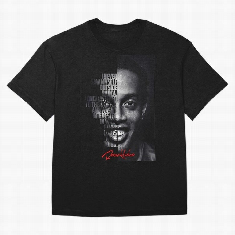 Black and white Ronaldinho quote. T-Shirt Messi Brazil Football Jersey, Jordan Football Tee, World Cup 2026, Adidas Fan Shirt, Nike Supporter Top, Yamal USA Football Fans