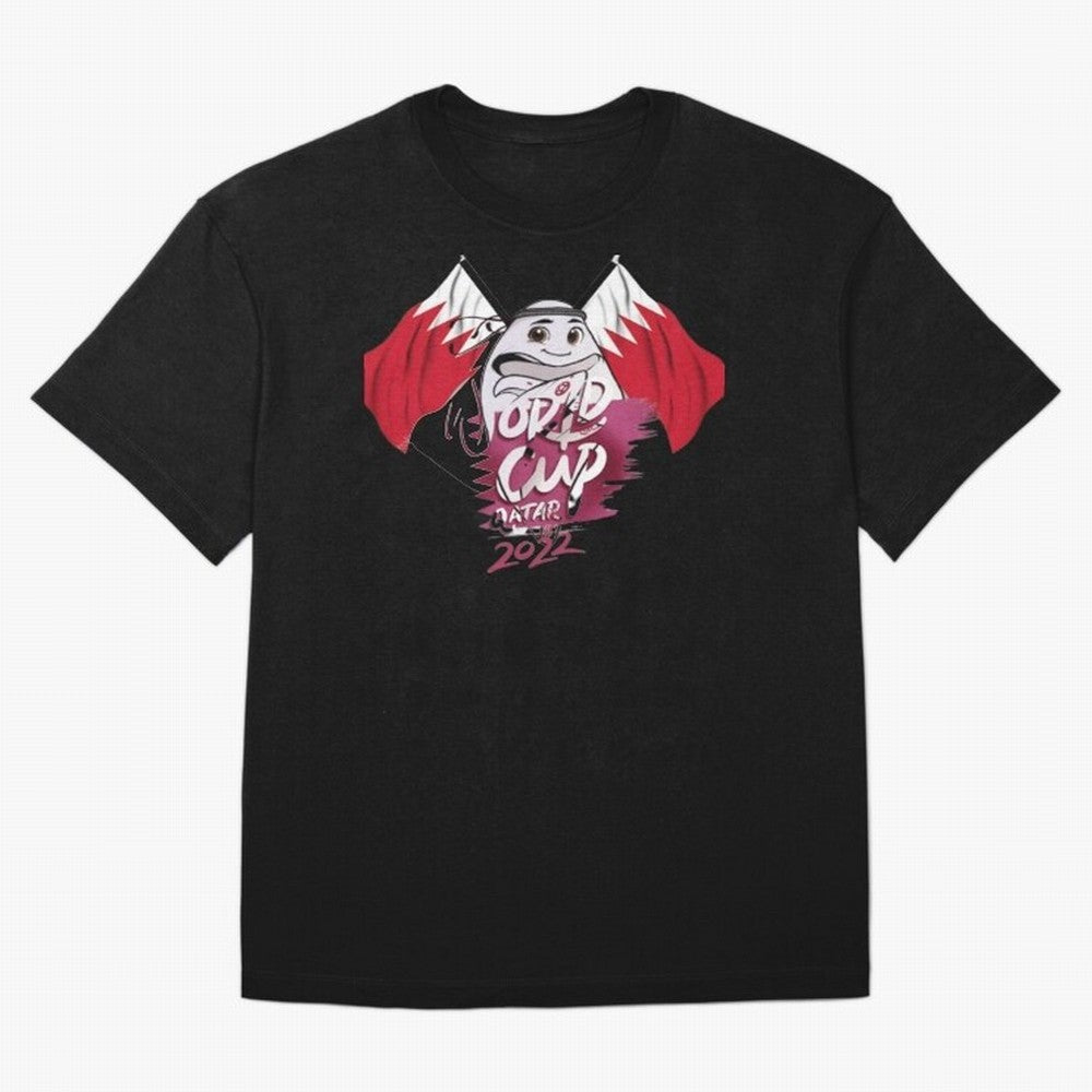 qatar mascot T-Shirt Mark FIFA World Cup 2026 Group Stage For Fans Of Messi, Adidas Soccer Jersey For Match Day, Nike Football Fan Shirt For Messi Fans, Jordan Supporter Top, Mbappe Spain Trophy Race