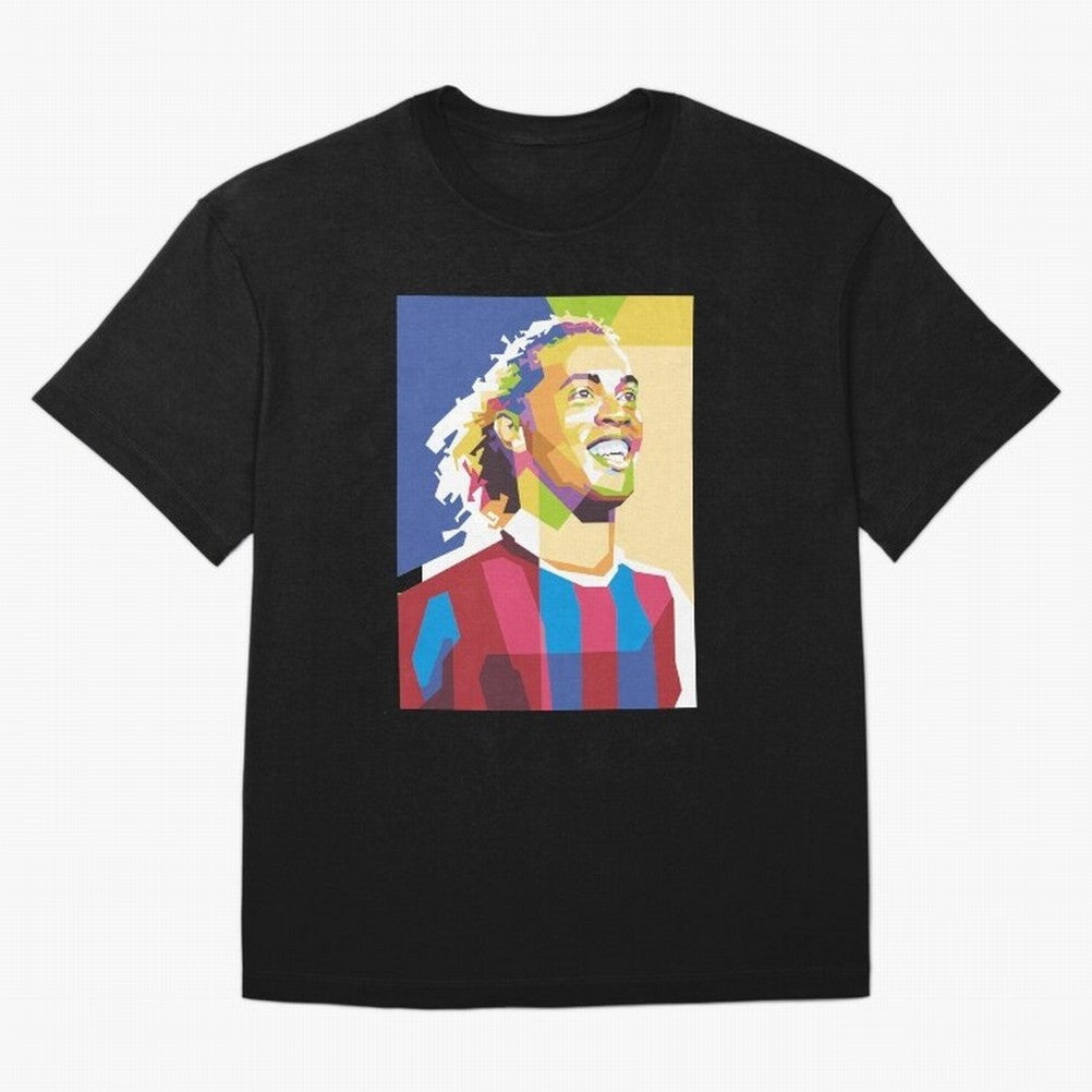 Ronaldinho in Pop Art Portrait Style T-Shirt Argentina Cristiano Ronaldo World Cup 2026 Jersey, Adidas Match Day Tee, Football Fans, Jordan Football Shirt, Nike Soccer Fan Top, Vinicius Portugal Football Fans