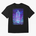 Lionel Messi (GOAT) Hologram in Futuristic Cyberpunk City (Version 5) Classic T-Shirt Messi Brazil Football Jersey, Nike Match Day Shirt, World Cup 2026, Adidas Supporter Tee, Jordan Soccer Fan Top, De Bruyne USA Match Day