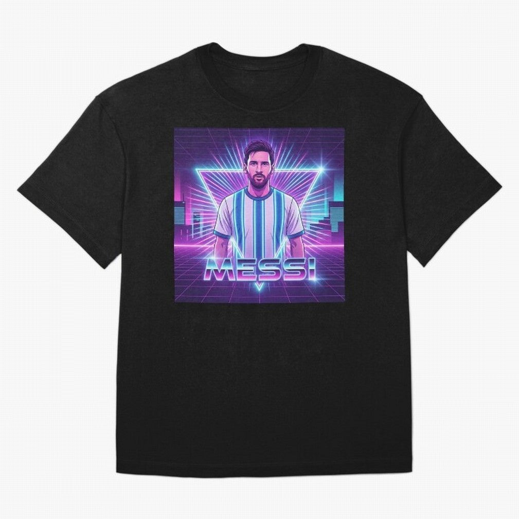 ?Argentina Football Legend Messi Cyberpunk Retro Futurist Design (Version 5) Classic T-Shirt Carry Global Football Passion For FIFA World Cup 2026 Jersey, Adidas Football Tee, Messi France Fans, Nike Soccer Shirt, Jordan Match Day Top, Pedri