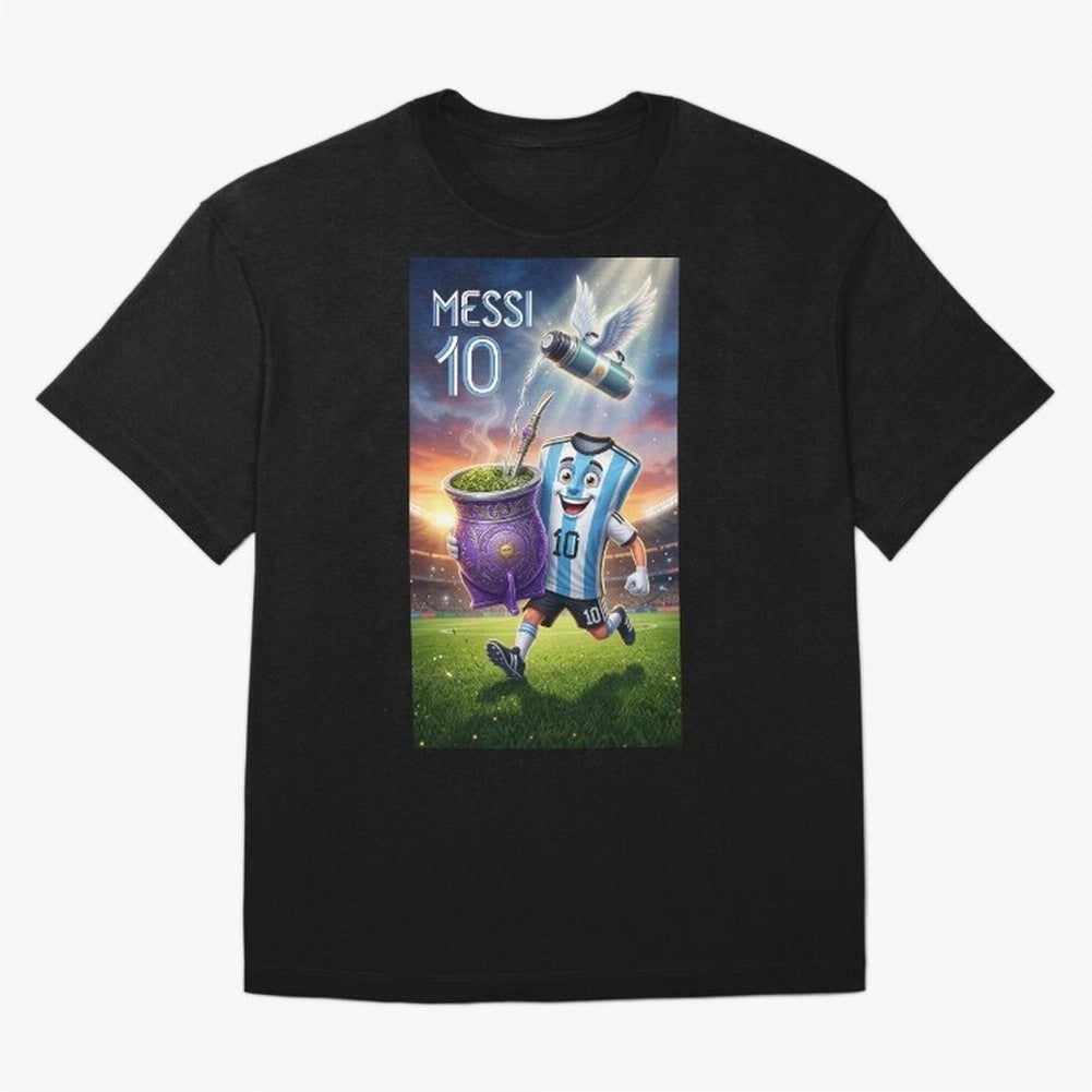 Messi 10 & Mate Magic ¨C The Soul of Argentine Football - Argentina Football Mate Mascot - Messi 10 Soccer Fan Art T-Shirt Messi Argentina Football Jersey, Nike Match Day Shirt, World Cup 2026, Adidas Supporter Tee, Jordan Soccer Fan Top, Musiala