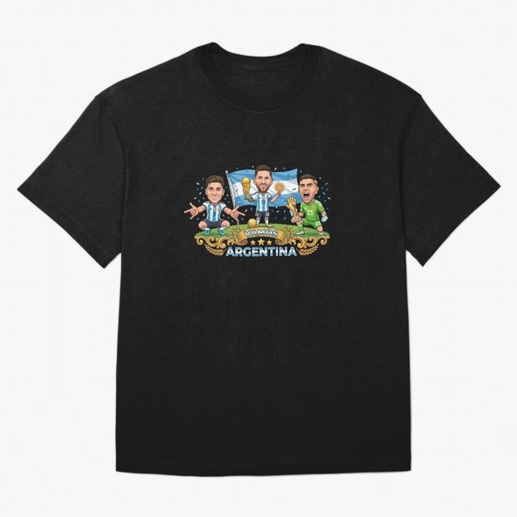 Argentina World Champions Messi Cartoon Classic T-Shirt Back Your Heroes With FIFA World Cup 2026 For Fans Of, Nike Fan Jersey For Group Stage, Jordan Soccer Shirt For Cristiano Ronaldo Fans, Adidas Match Day Top, Vinicius Canada Goal Celebration