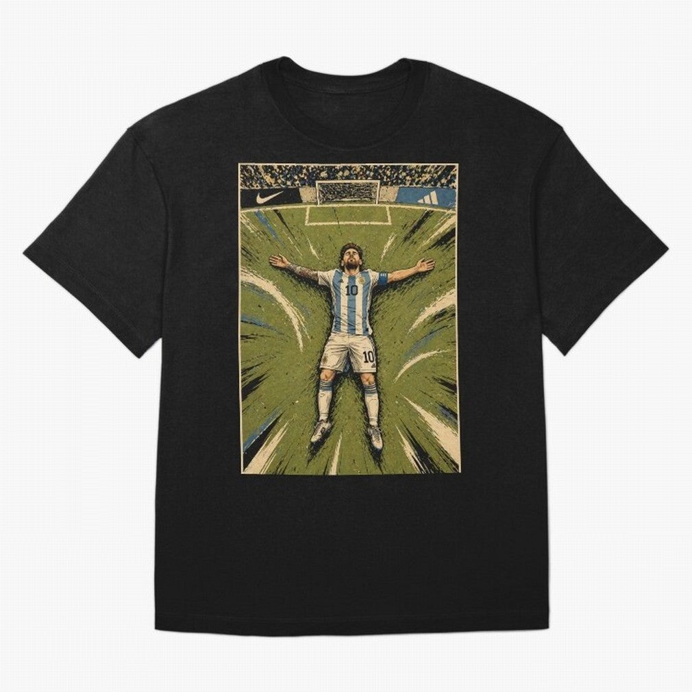 Messi Argentine Football Legend Celebration Poster | Vintage Comic Soccer Champion Art Classic T-Shirt Cristiano Ronaldo Germany Football Jersey, Nike Fan Tee, World Cup 2026, Jordan Soccer Shirt, Adidas Match Day Top, Messi Belgium Final Match