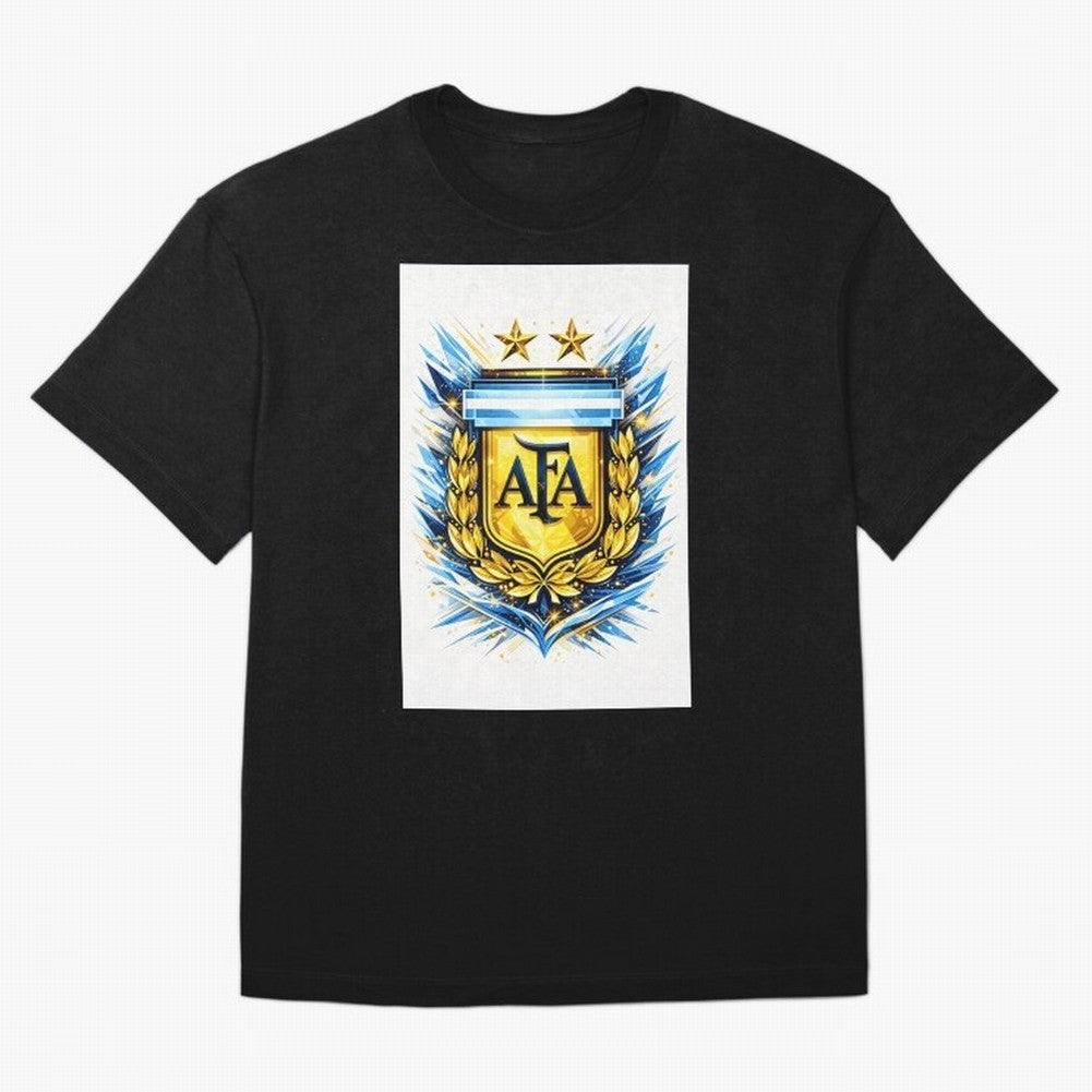 Argentina champions AFA crest gold blue soccer design T-Shirt Messi Portugal Football Jersey, Nike Football Tee, World Cup 2026, Adidas Soccer Shirt, Jordan Fan Top, Modric Norway Stadium Chant