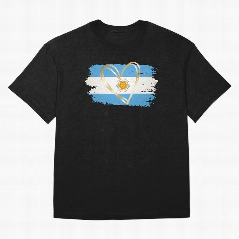 ARGENTINA FLAG WITH GOLDEN HEART Classic T-Shirt Remember FIFA World Cup 2026 USA Canada Mexico For Fans Jersey, Nike Football Tee, Cristiano Ronaldo Portugal Fans, Adidas Soccer Shirt, Jordan Fan Top, Lewandowski Mexico Stadium Chant