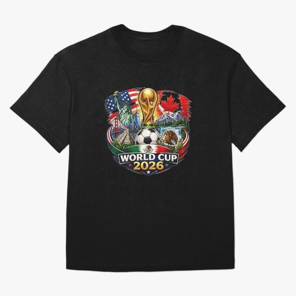 World Football 2026 USA Canada Mexico ¨C Soccer Fan Design Retro Travel Style Classic T-Shirt Messi Brazil Football Jersey, Jordan Football Tee, World Cup 2026, Adidas Fan Shirt, Nike Supporter Top, Kane Norway Fan Club