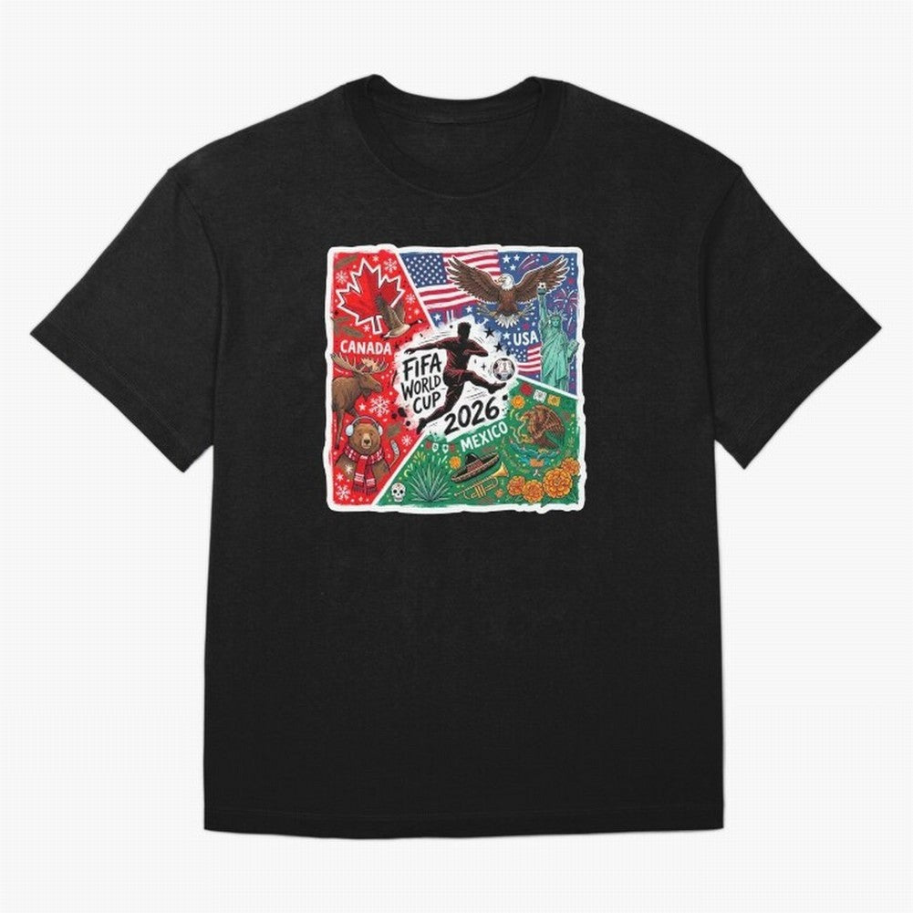 FIFA World Cup 2026 USA Canada Mexico ¨C Patriotic Football Collage Design Classic T-Shirt Neymar Spain Football Jersey, Jordan Football Tee, World Cup 2026, Adidas Fan Shirt, Nike Supporter Top, Yamal Belgium Football Fans