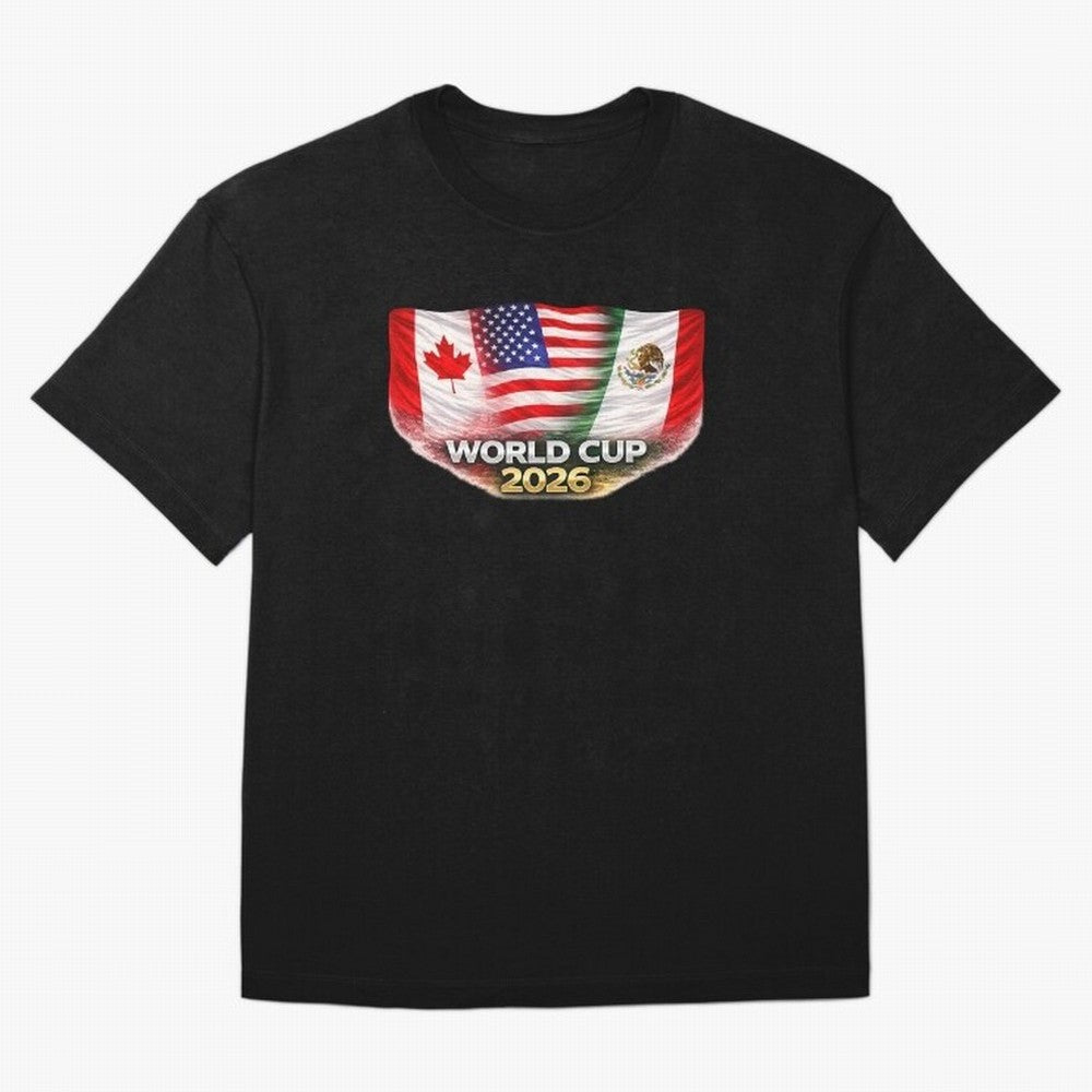 World Cup 2026 North America Flags Design ¨C USA Canada Mexico Soccer Fan Graphic Classic T-Shirt FIFA World Cup 2026 Argentina Bellingham Jersey, Jordan Football Tee, Messi Argentina Fans, Adidas Fan Shirt, Nike Supporter Top, Yamal England