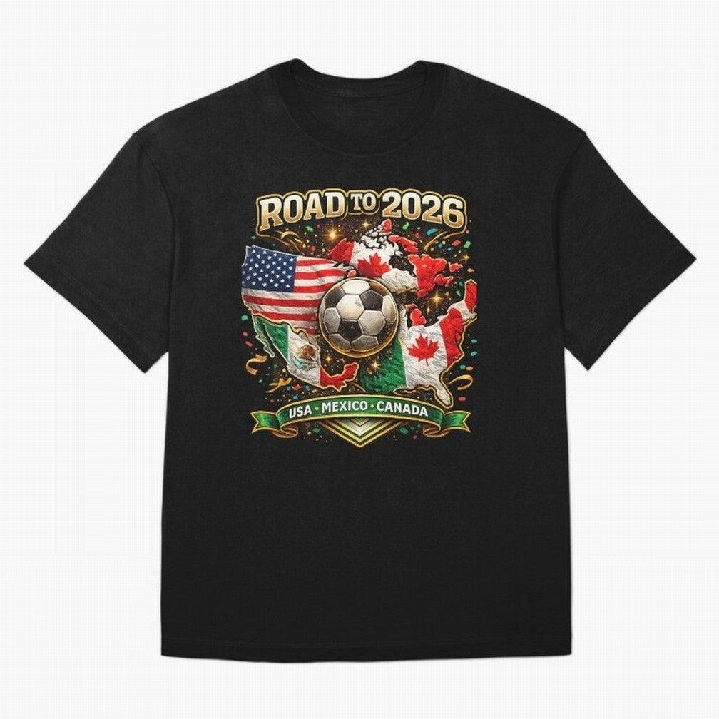 Road to 2026 Soccer Tournament - USA Mexico Canada Flags Classic T-Shirt FIFA World Cup 2026 Argentina Messi Jersey, Nike Football Tee, Messi Argentina Fans, Adidas Soccer Shirt, Jordan Fan Top, CR7 England Stadium Chant