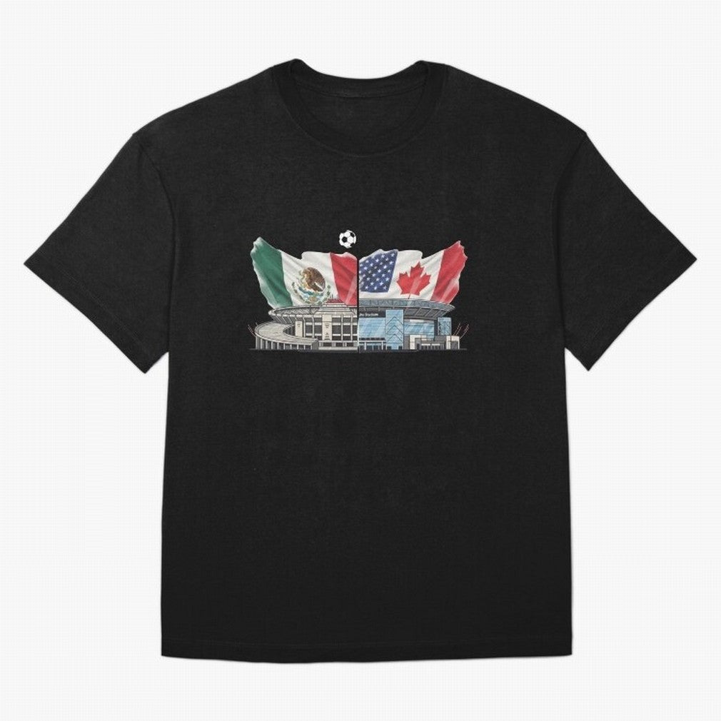 2026 World Cup Opening & Final ¨C Azteca Stadium Mexico & MetLife Stadium USA ¨C Football Design with Mexican, Canadian & US Flags Classic T-Shirt FIFA World Cup 2026 Canada Saka, Nike Match Day Jersey For Match Day, Adidas Supporter Tee For