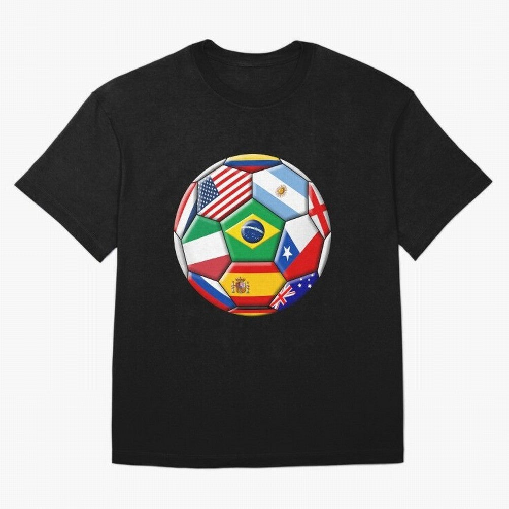 Soccer with various flags Classic T-Shirt Celebrate The FIFA World Cup 2026 USA Canada Mexico, Nike Fan Jersey For Group Stage, Jordan Soccer Shirt For Mbappe Fans, Adidas Match Day Top, Cristiano Ronaldo Spain Goal Celebration