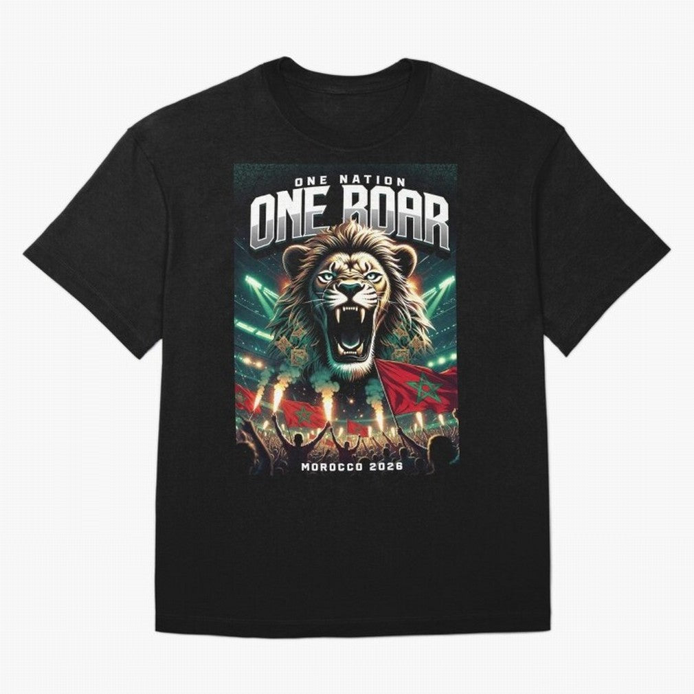 Morocco Football Team - One Nation, One Roar Classic T-Shirt FIFA World Cup 2026 Canada Neymar, Nike Football Jersey For Match Day, Adidas Soccer Shirt For Messi Fans, Jordan Fan Top, Son Argentina Group Stage