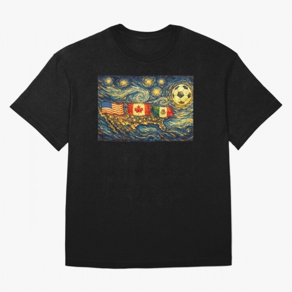North America Soccer Starry Night Dreamy and Swirls Inspired from Van Gogh Classic T-Shirt Cristiano Ronaldo England Football Jersey, Adidas Match Day Tee, World Cup 2026, Jordan Football Shirt, Nike Soccer Fan Top, Son Norway Football Fans