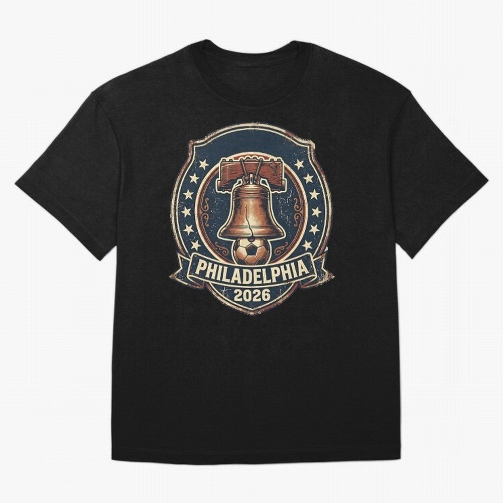 Philadelphia 2026 World Cup Host City Vintage Football Badge ¡ª Liberty Bell Soccer Crest Classic T-Shirt Messi Argentina Football Jersey, Jordan Supporter Tee, World Cup 2026, Nike World Cup Shirt, Adidas Football Fan Top, Modric France Soccer Fans