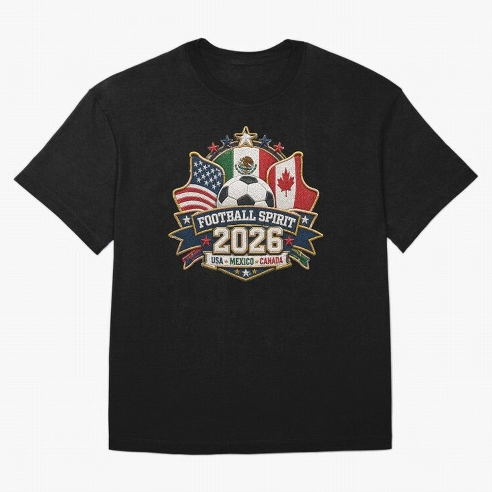 Football Spirit 2026 USA Mexico Canada Patch Design Classic T-Shirt Neymar France Football Jersey, Adidas Soccer Tee, World Cup 2026, Nike Football Fan Shirt, Jordan Supporter Top, Salah Belgium Supporter Night