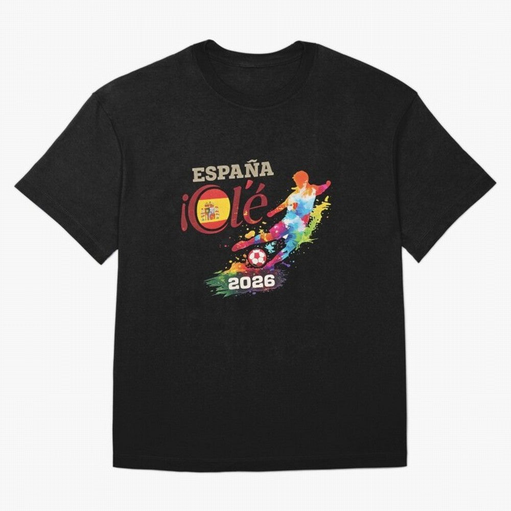 Spain Ol¨¦ 2026 Colorful Watercolor Football Graphic Classic T-Shirt Spain Messi World Cup 2026 Jersey, Jordan Supporter Tee, Final Match, Nike World Cup Shirt, Adidas Football Fan Top, De Bruyne Morocco Final Match