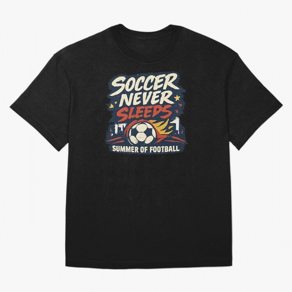 Soccer Never Sleeps Summer of Football Vintage Soccer Fan Tee Classic T-Shirt Bring Global Football Passion For FIFA World Cup 2026 Fan Jersey, Adidas Soccer Tee, Brazil Supporter Shirt, Nike Football Fan Shirt, CR7 Jordan Supporter Top, Salah