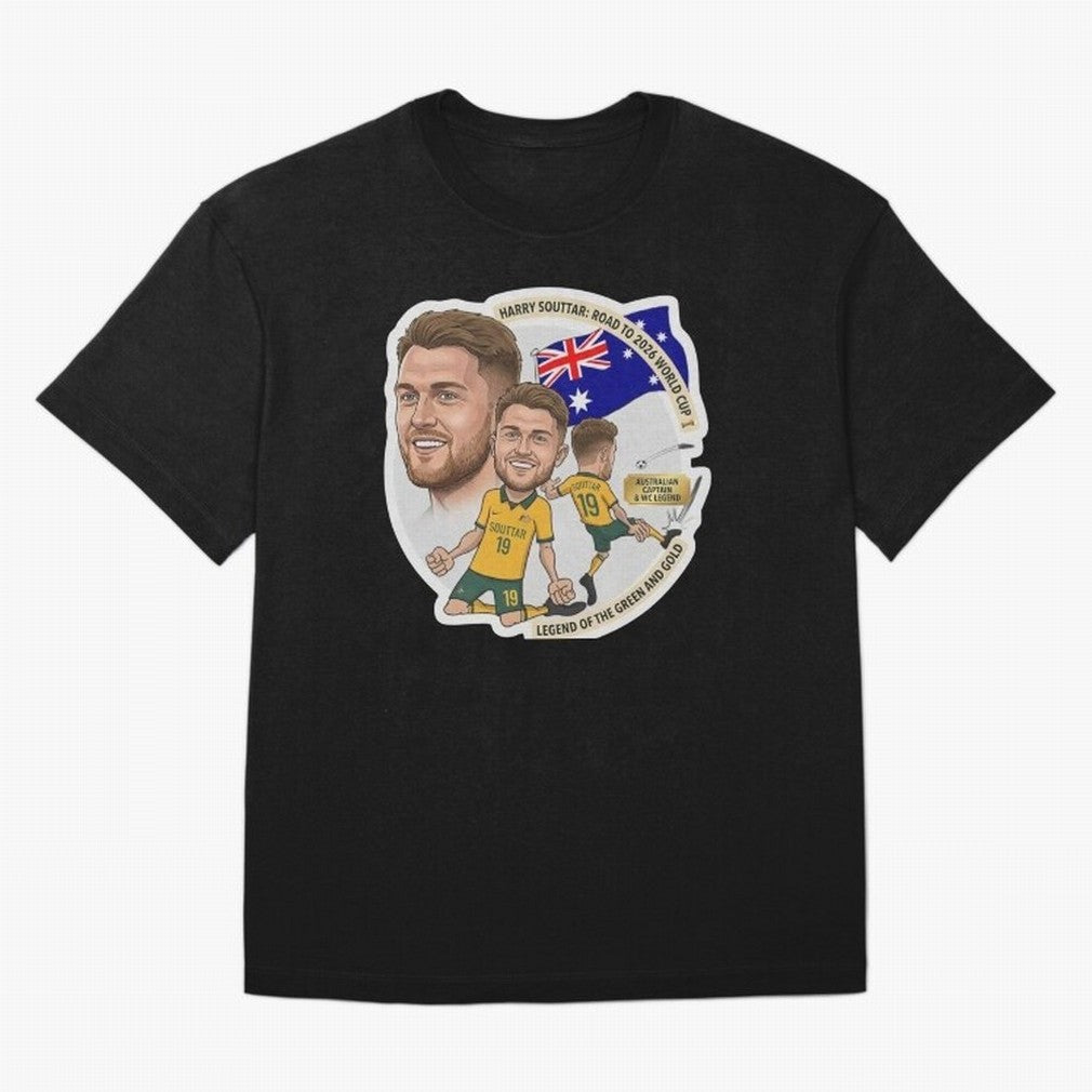 Harry Souttar Australia Football Legend Cartoon Illustration Classic T-Shirt FIFA World Cup 2026 Ecuador Messi Fan Jersey, Jordan Supporter Tee, Spain Supporter Shirt, Nike World Cup Shirt, Messi Adidas Football Fan Top, Pedri Colombia Goal