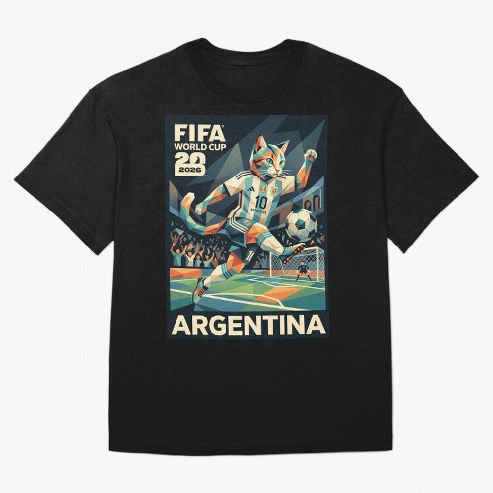 Argentina Cat World Cup 2026 ¨C Geometric Football Art Classic T-Shirt Argentina Mbappe World Cup 2026 Jersey, Nike Match Day Shirt, Match Day, Adidas Supporter Tee, Jordan Soccer Fan Top, Modric Netherlands Supporter Night