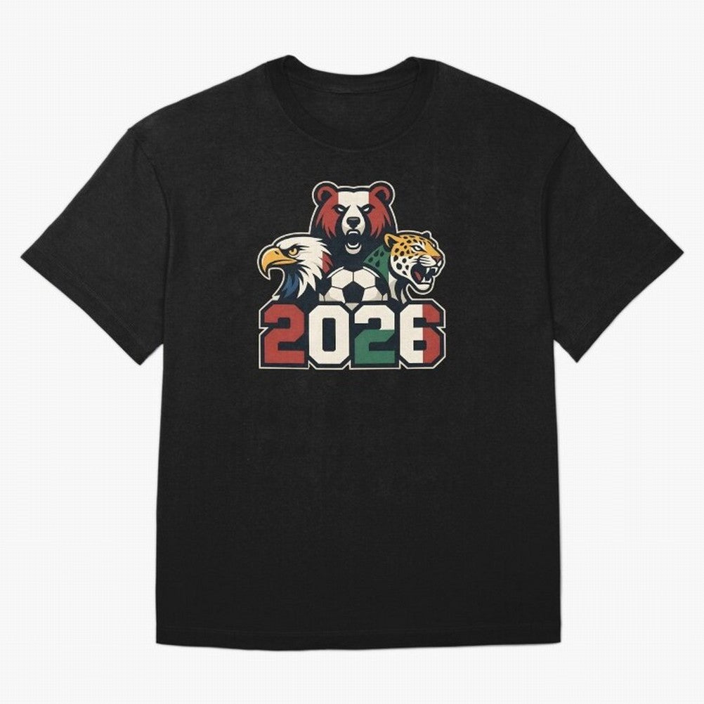 World Cup 2026 USA Canada Mexico Host Mascots T-Shirt Messi Argentina Football Jersey, Adidas Football Tee, World Cup 2026, Nike Soccer Shirt, Jordan Match Day Top, Saka Ghana Watch Party