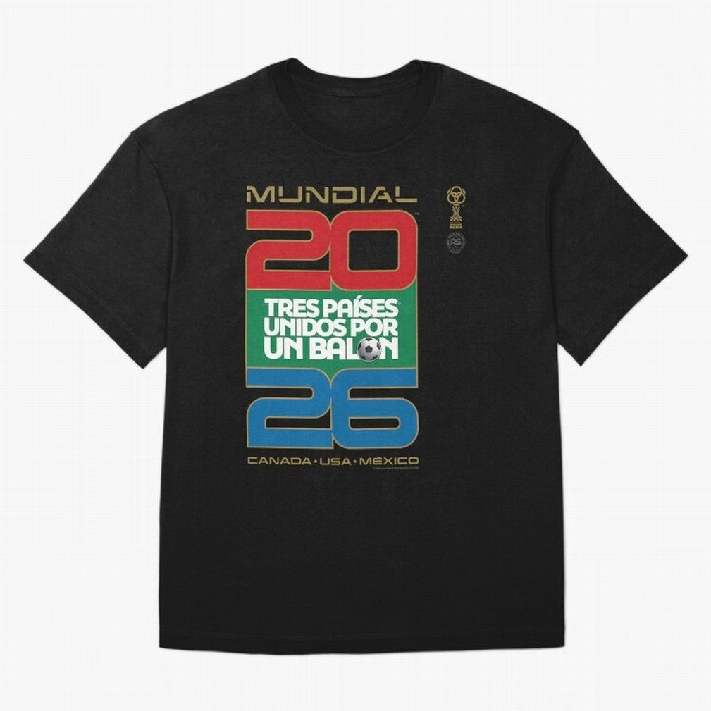 Mundial 26 Three Nations United By A Soccer Ball. Unidos Por Un Baln - World Cup T-Shirt Back The Journey Through FIFA World Cup 2026 Group Stage Jersey, Jordan Supporter Tee, CR7 Portugal Fans, Nike World Cup Shirt, Adidas Football Fan Top, Rodri