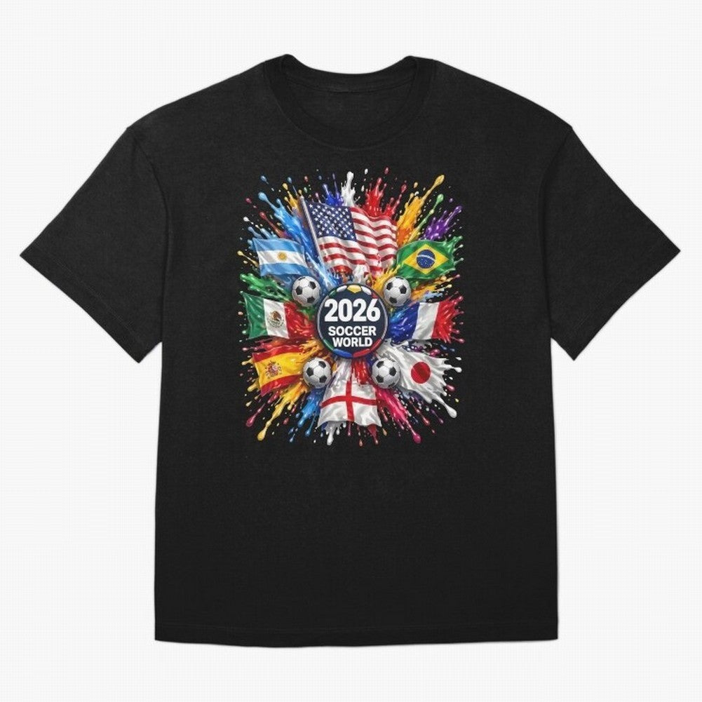 2026 Soccer World Flags USA Mexico Canada Football Paint Splash Graphic T-Shirt FIFA World Cup 2026 Argentina Kane Jersey, Adidas Football Tee, Cristiano Ronaldo Spain Fans, Nike Soccer Shirt, Jordan Match Day Top, Foden Croatia Stadium Chant