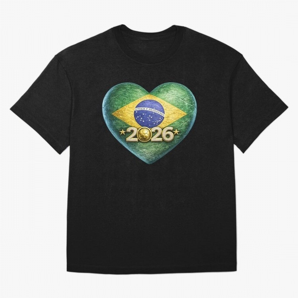 Brazil 2026 World Football Heart Flag Designs T-Shirt FIFA World Cup 2026 Argentina Griezmann Jersey, Nike Match Day Shirt, Messi France Fans, Adidas Supporter Tee, Jordan Soccer Fan Top, Musiala Croatia Trophy Race