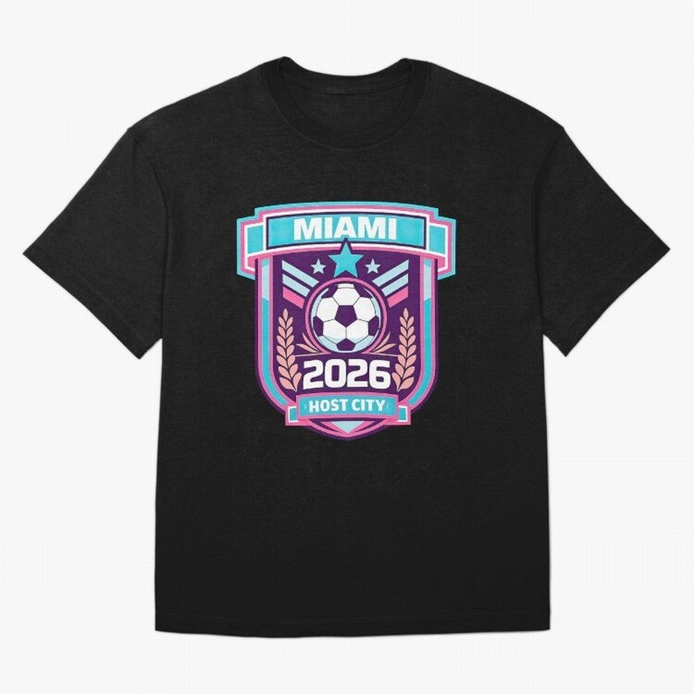 Miami 2026 Host City Emblem Welcoming the World Cup T-Shirt Messi Germany Football Jersey, Adidas Football Tee, World Cup 2026, Nike Soccer Shirt, Jordan Match Day Top, Son France Group Stage