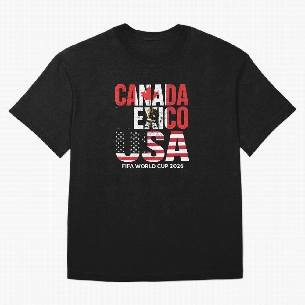 United 2026 World Cup - Canada, Mexico, USA Flags T-Shirt_83138002 T-Shirt Argentina Messi World Cup 2026 Jersey, Jordan Supporter Tee, Group Stage, Nike World Cup Shirt, Adidas Football Fan Top, Bellingham Senegal Final Match