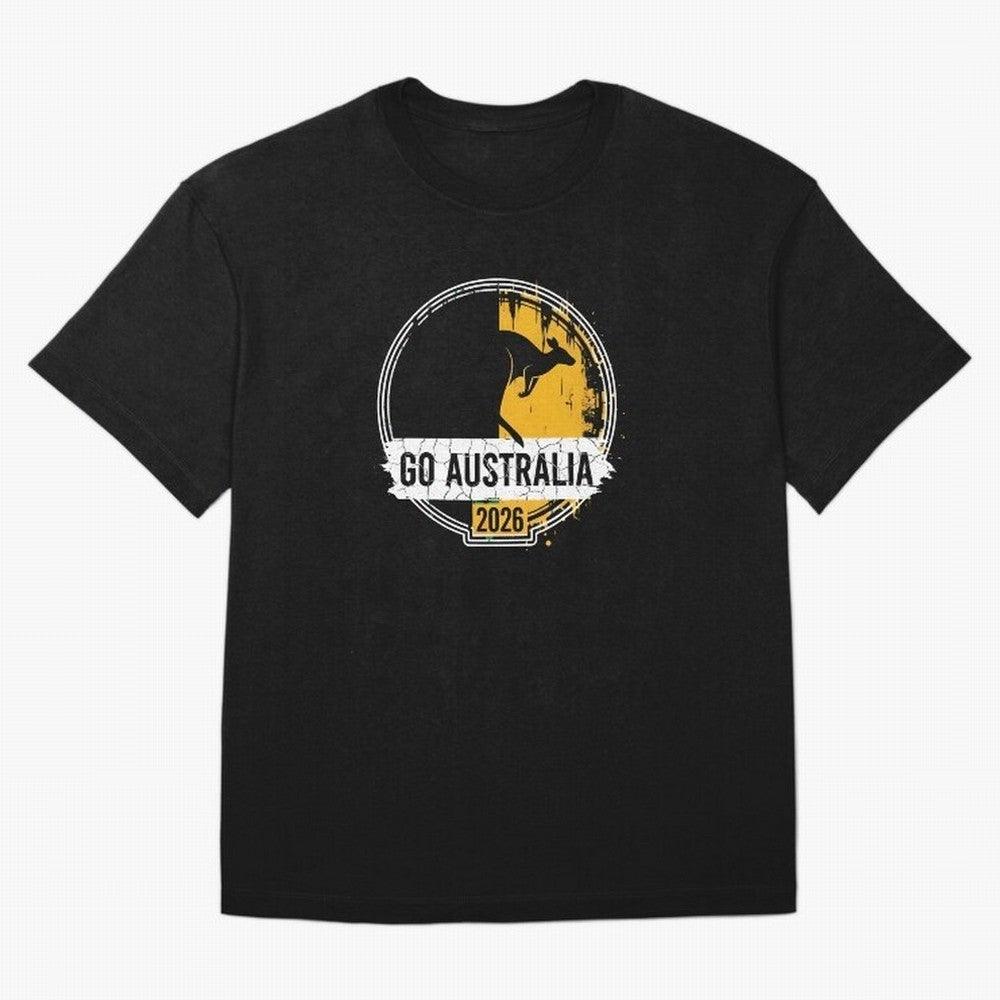 Golden Green Kangaroo Emblem Go Australia 2026 Supporter Design T-Shirt_83662099 T-Shirt Argentina Messi World Cup 2026 Jersey, Nike Football Tee, Soccer Fans, Adidas Soccer Shirt, Jordan Fan Top, Kane Portugal Watch Party