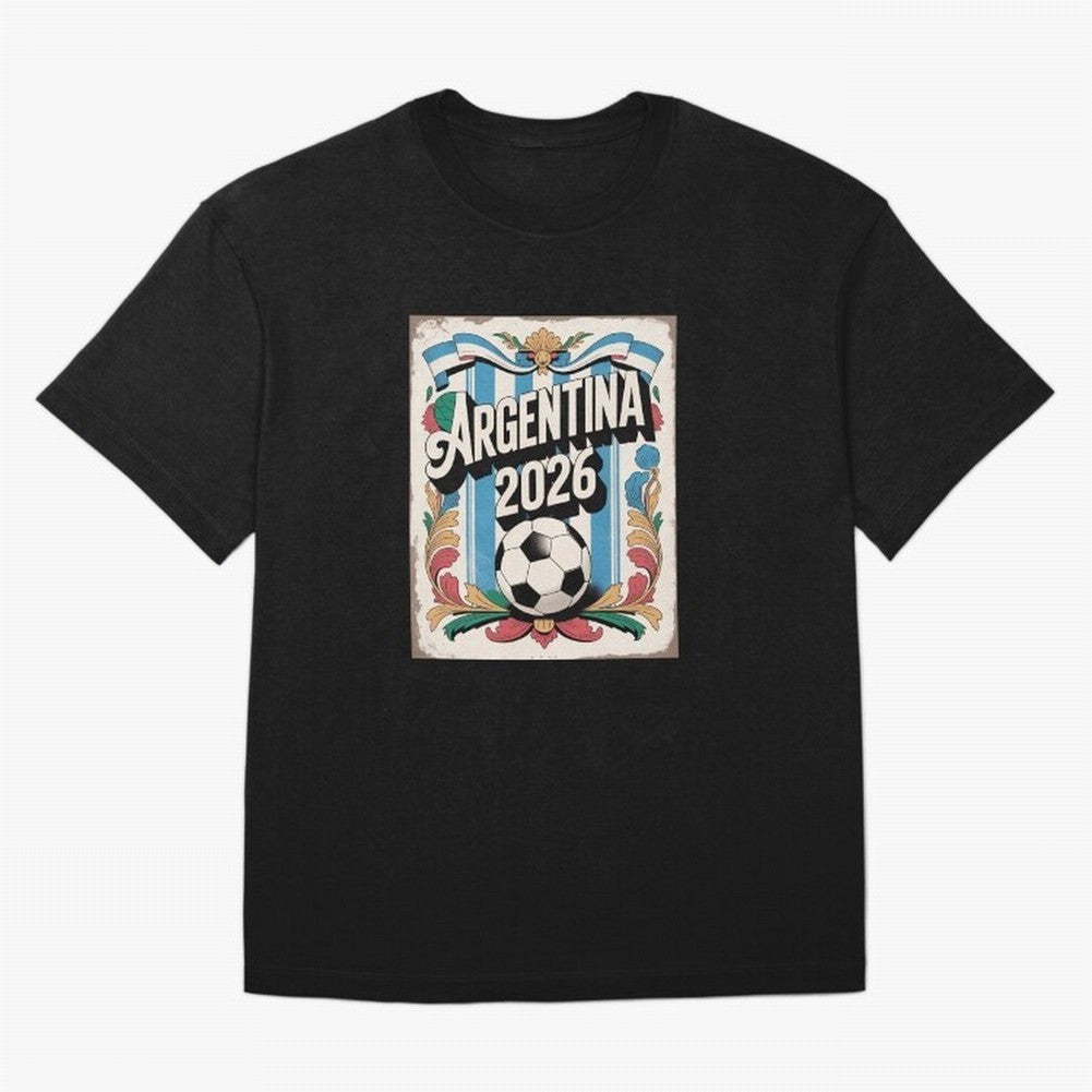 Argentina World Cup 2026 Filete Porte?o Vintage Football Poster - Buenos Aires Folk Art Fan Design T-Shirt Celebrate Match Day Hype Around FIFA World Cup 2026 Jersey, Nike Football Tee, Cristiano Ronaldo France Fans, Adidas Soccer Shirt, Jordan Fan