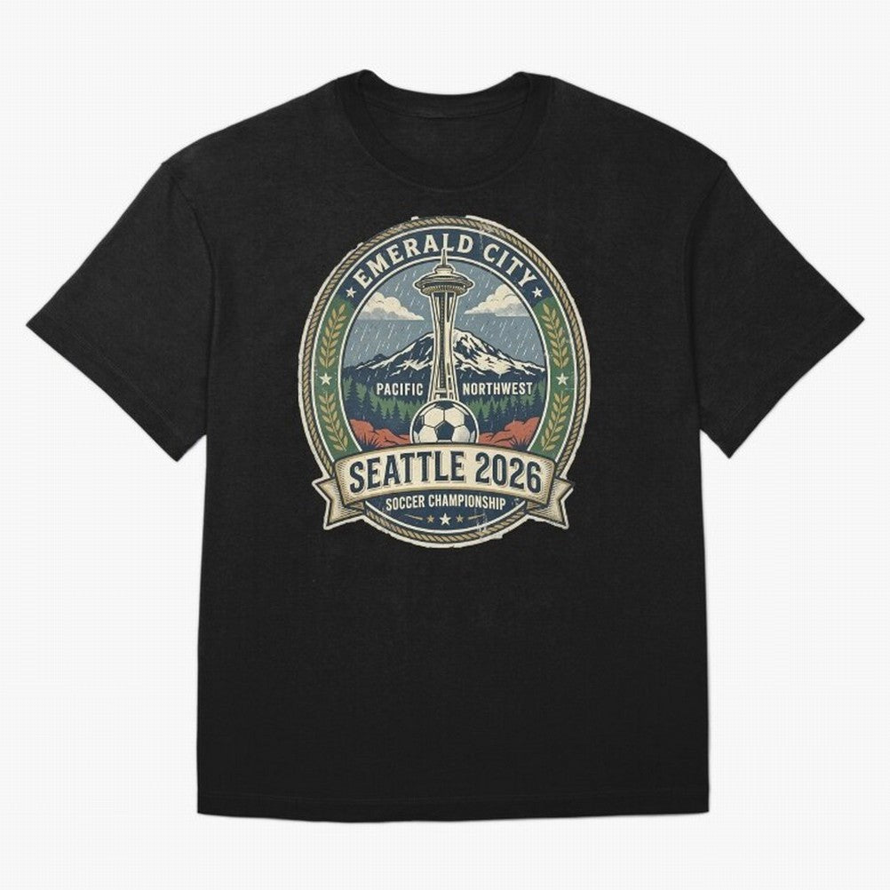 Seattle 2026 World Cup Host City Vintage Football Badge ¡ª Emerald City Space Needle Soccer T-Shirt Honor Football Greatness During FIFA World Cup 2026 Fan Jersey, Nike Match Day Shirt, France Supporter Shirt, Adidas Supporter Tee, CR7 Jordan