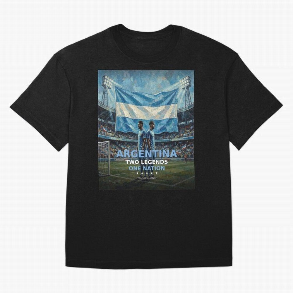 Argentina Two Legends One Nation - World Cup 2026 Soccer Fan Tee T-Shirt Celebrate Football Heritage In FIFA World Cup 2026 USA Jersey, Adidas Football Tee, Mbappe Argentina Fans, Nike Soccer Shirt, Jordan Match Day Top, Foden Paraguay Stadium Chant