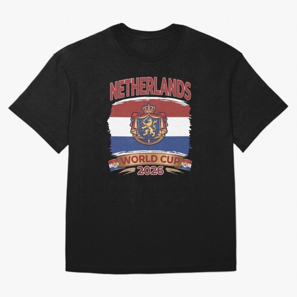 Netherlands World Cup 2026 Coat of Arms Football Design T-Shirt Represent Fans Who Live For FIFA World Cup 2026 Group, Jordan Football Jersey For Match Day, Adidas Fan Shirt For Messi Fans, Nike Supporter Top, Musiala Spain Football Fans