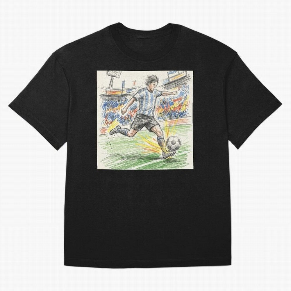 Dynamic Soccer Power Kick - Blue & White Jersey Style T-Shirt Capture The FIFA World Cup 2026 Group Stage Journey Jersey, Adidas Football Tee, Messi Spain Fans, Nike Soccer Shirt, Jordan Match Day Top, Foden Mexico Stadium Chant