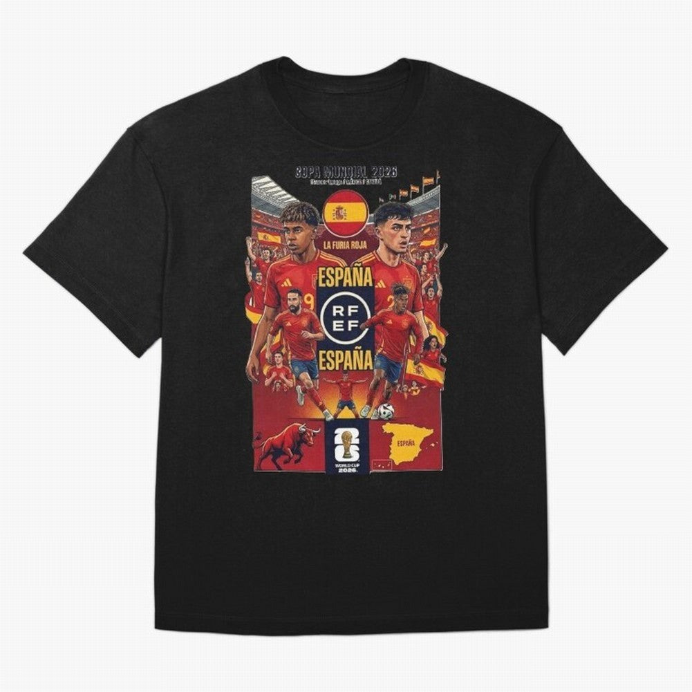 Spain 2026 ¨C La Furia Roja World Cup Poster T-Shirt Neymar Portugal Football Jersey, Jordan Football Tee, World Cup 2026, Adidas Fan Shirt, Nike Supporter Top, Haaland Norway Knockout Round