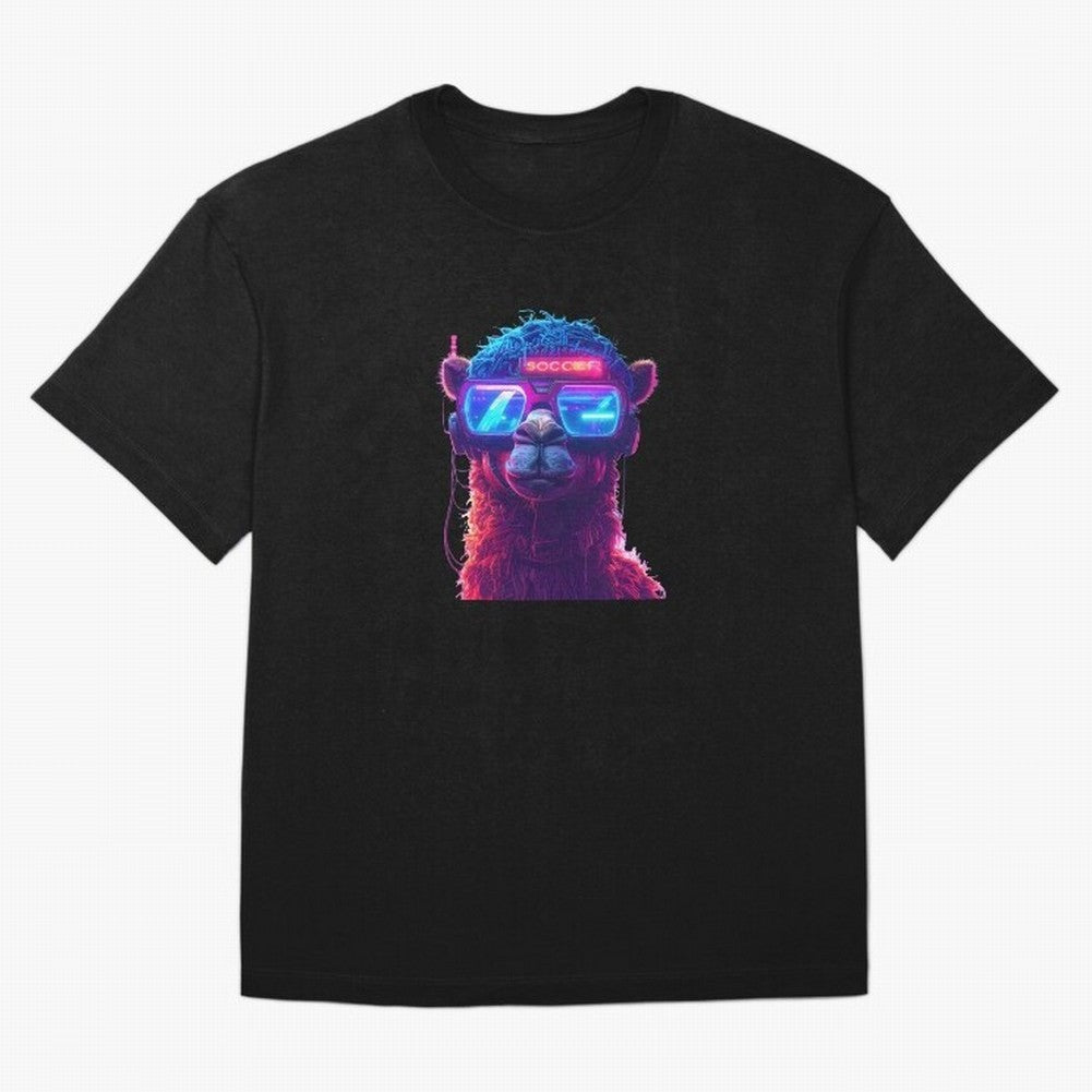 Cyberpunk Llama with Neon Soccer Vibes T-Shirt Mbappe France Football Jersey, Adidas Match Day Tee, World Cup 2026, Jordan Football Shirt, Nike Soccer Fan Top, Haaland Norway Knockout Round