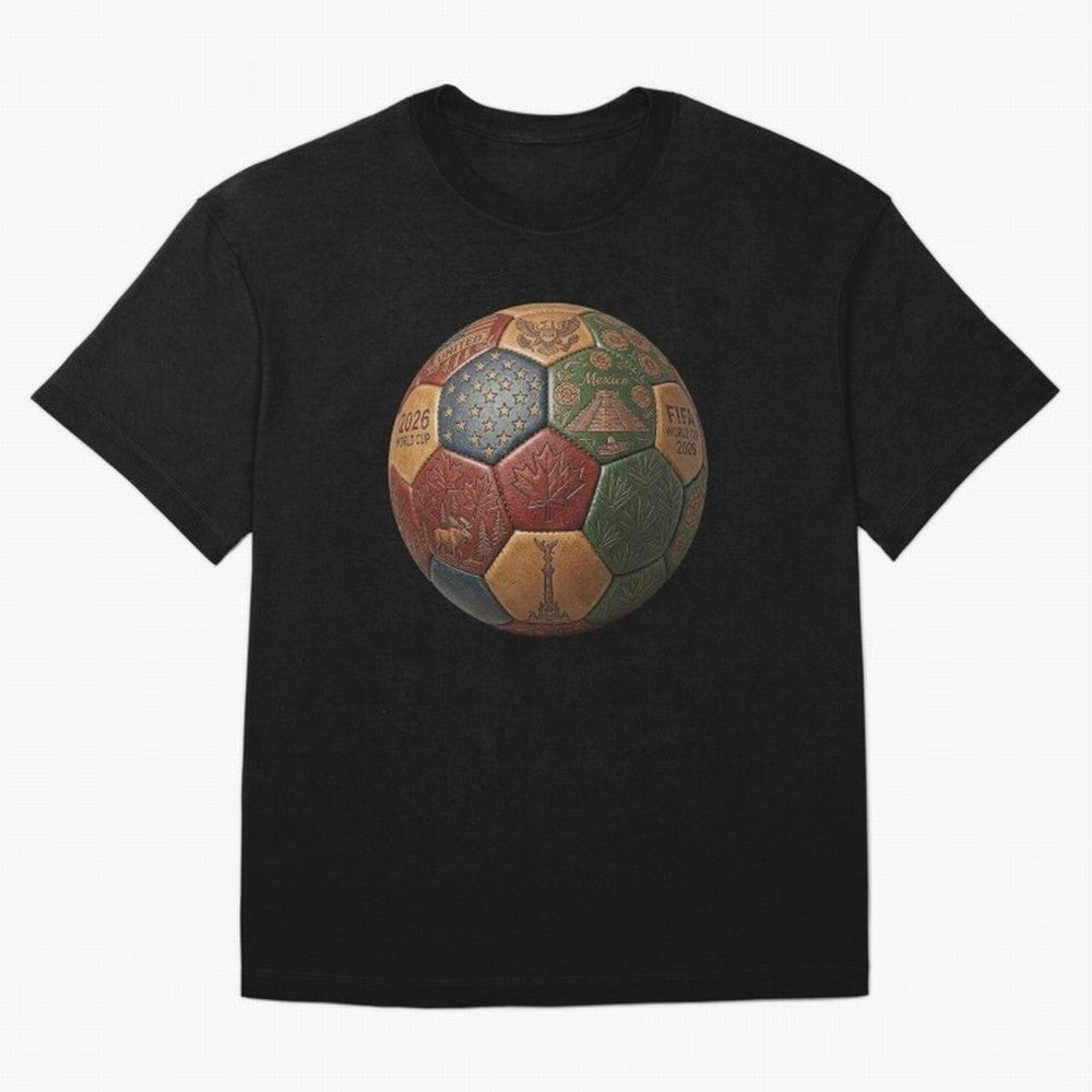 Artistic Ball for the 2026 World Cup ¨C USA, Mexico & Canada Football Design T-Shirt FIFA World Cup 2026 Argentina Neymar Jersey, Nike Fan Tee, Neymar Brazil Fans, Jordan Soccer Shirt, Adidas Match Day Top, Bellingham England Final Match